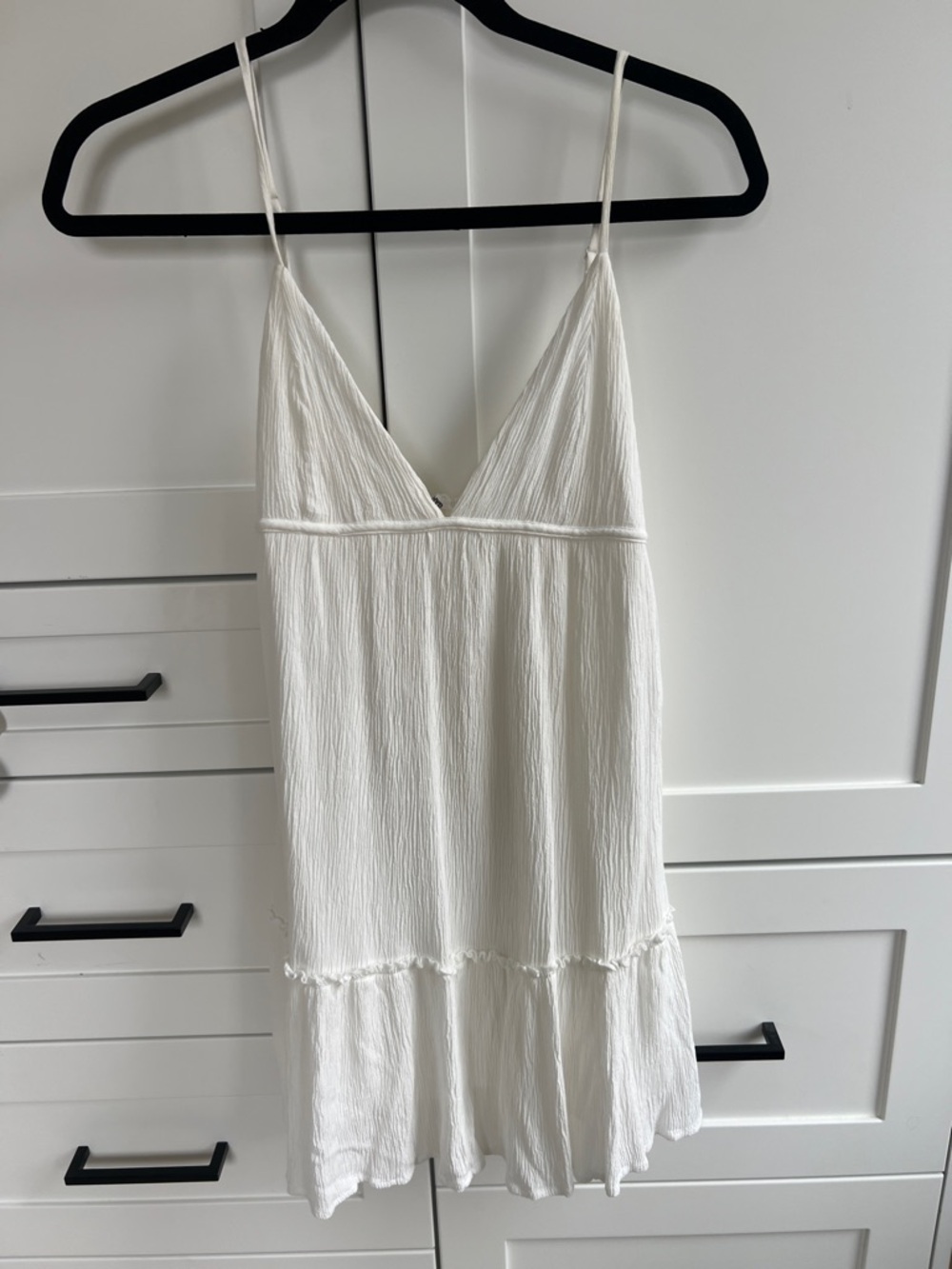 Garage White Crinkle Spaghetti Strap Slip Dress